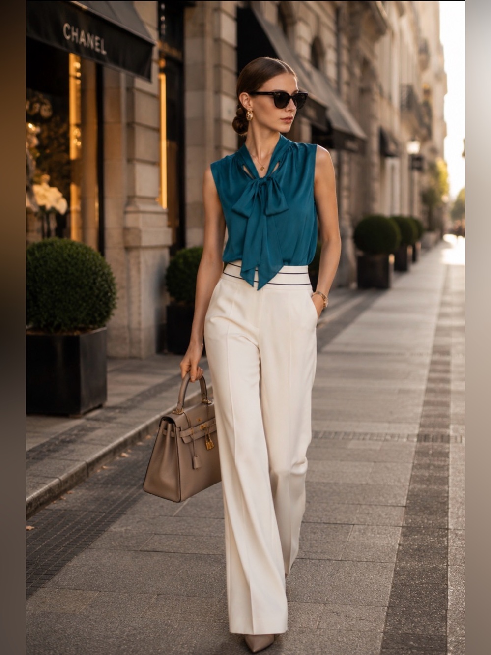 Daniel Rainn Teal Tie Neck Blouse | Quiet Luxury Chic Career Top SM
